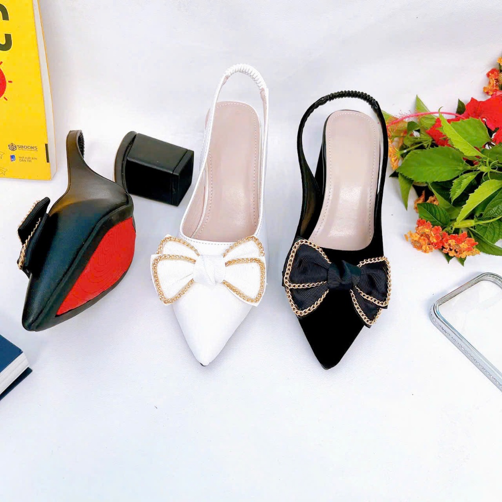 B02- Giày cao gót nơ xích, size 35-40, gót 3-7cm