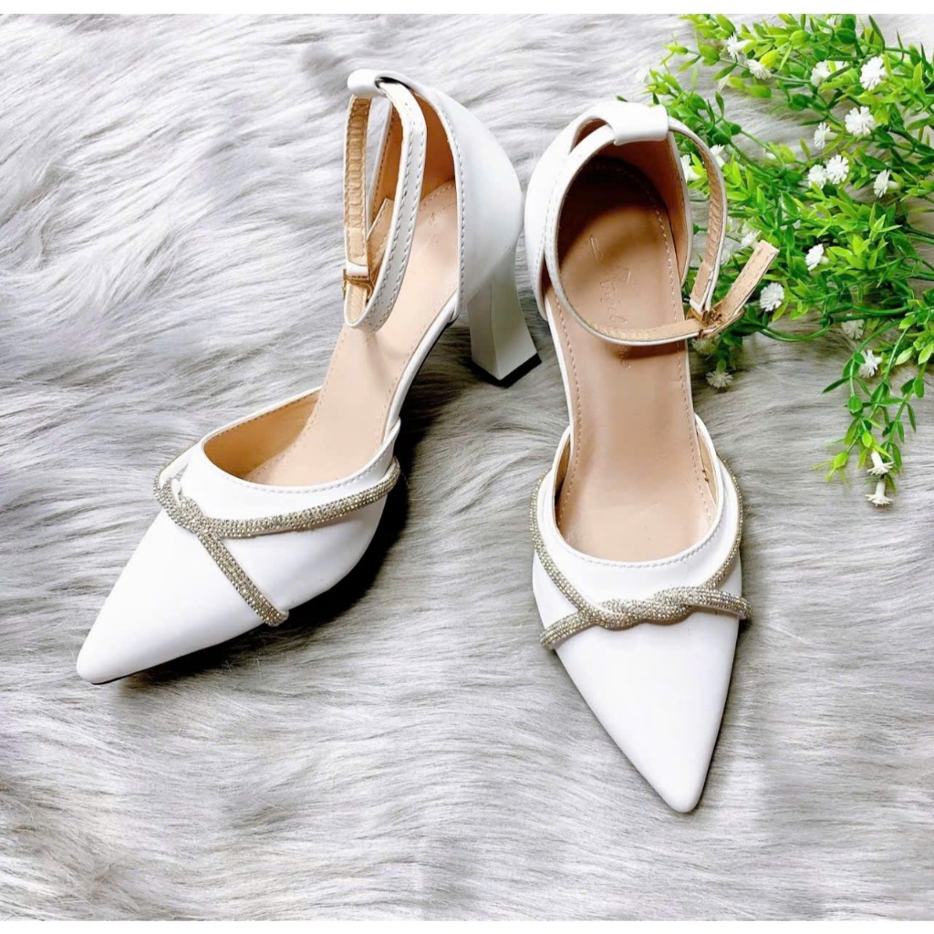 B05- Giày cao gót hậu bít quai đá xoắn, size 35-40, gót 3-7cm