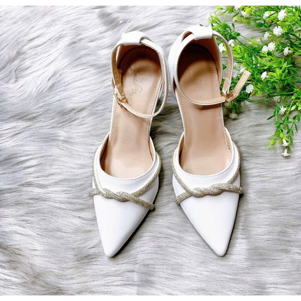 B05- Giày cao gót hậu bít quai đá xoắn, size 35-40, gót 3-7cm