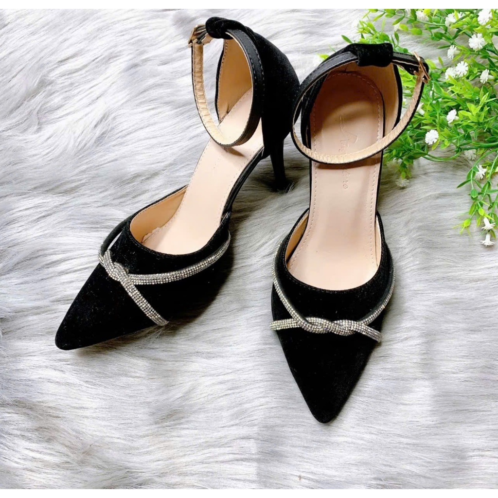 B05- Giày cao gót hậu bít quai đá xoắn, size 35-40, gót 3-7cm
