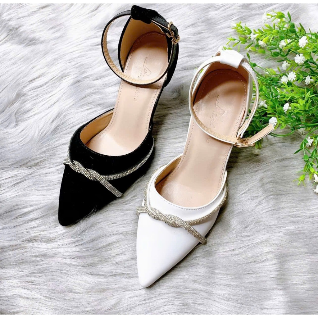 B05- Giày cao gót hậu bít quai đá xoắn, size 35-40, gót 3-7cm