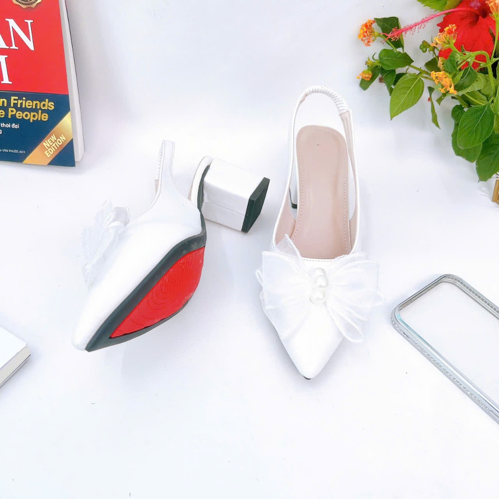 B10- Giày cao gót nơ voan đá, size 35-40, gót 3-7cm