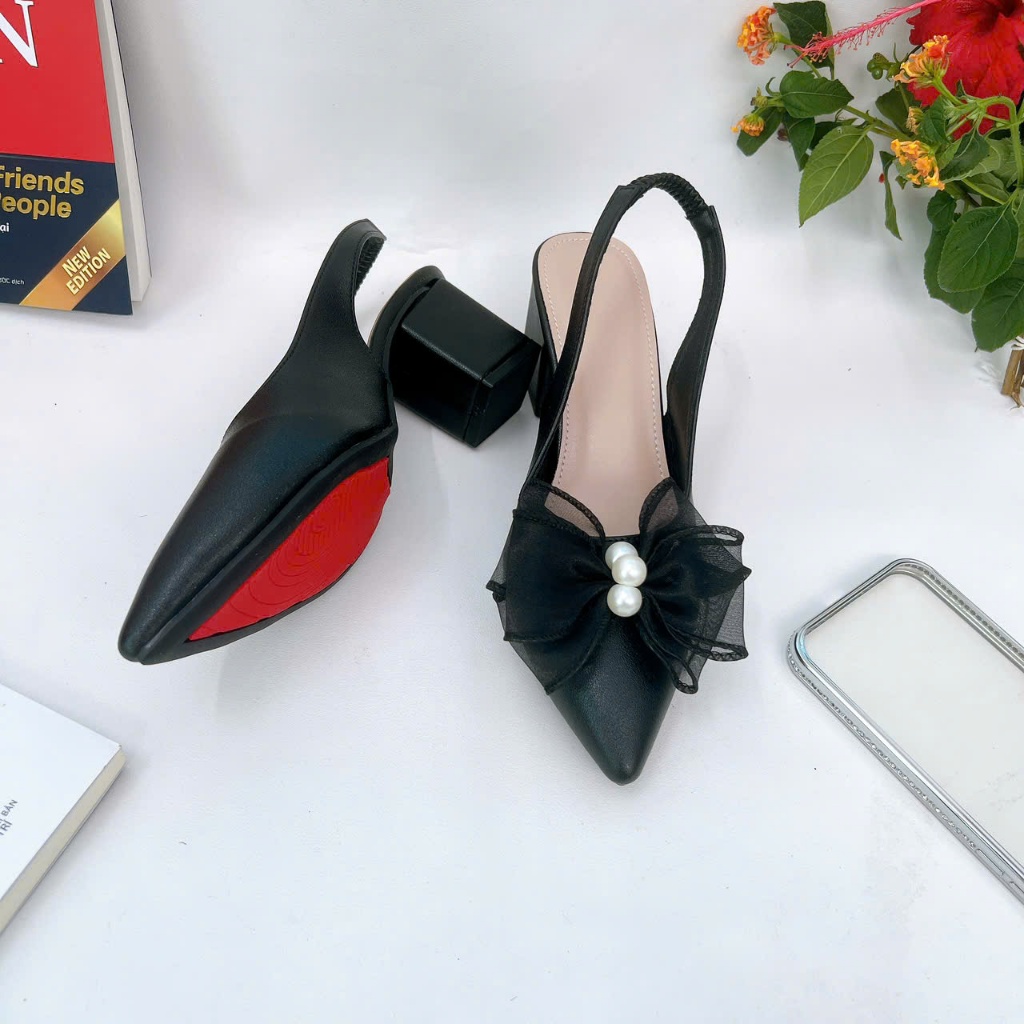 B10- Giày cao gót nơ voan đá, size 35-40, gót 3-7cm