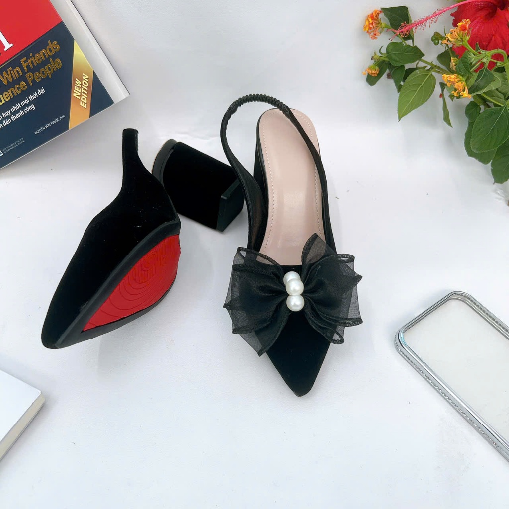 B10- Giày cao gót nơ voan đá, size 35-40, gót 3-7cm
