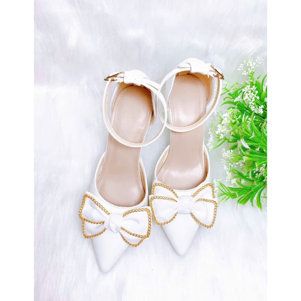 B21- Giày cao gót hậu bít nơ voan xích, size 35-40, gót 3-7cm