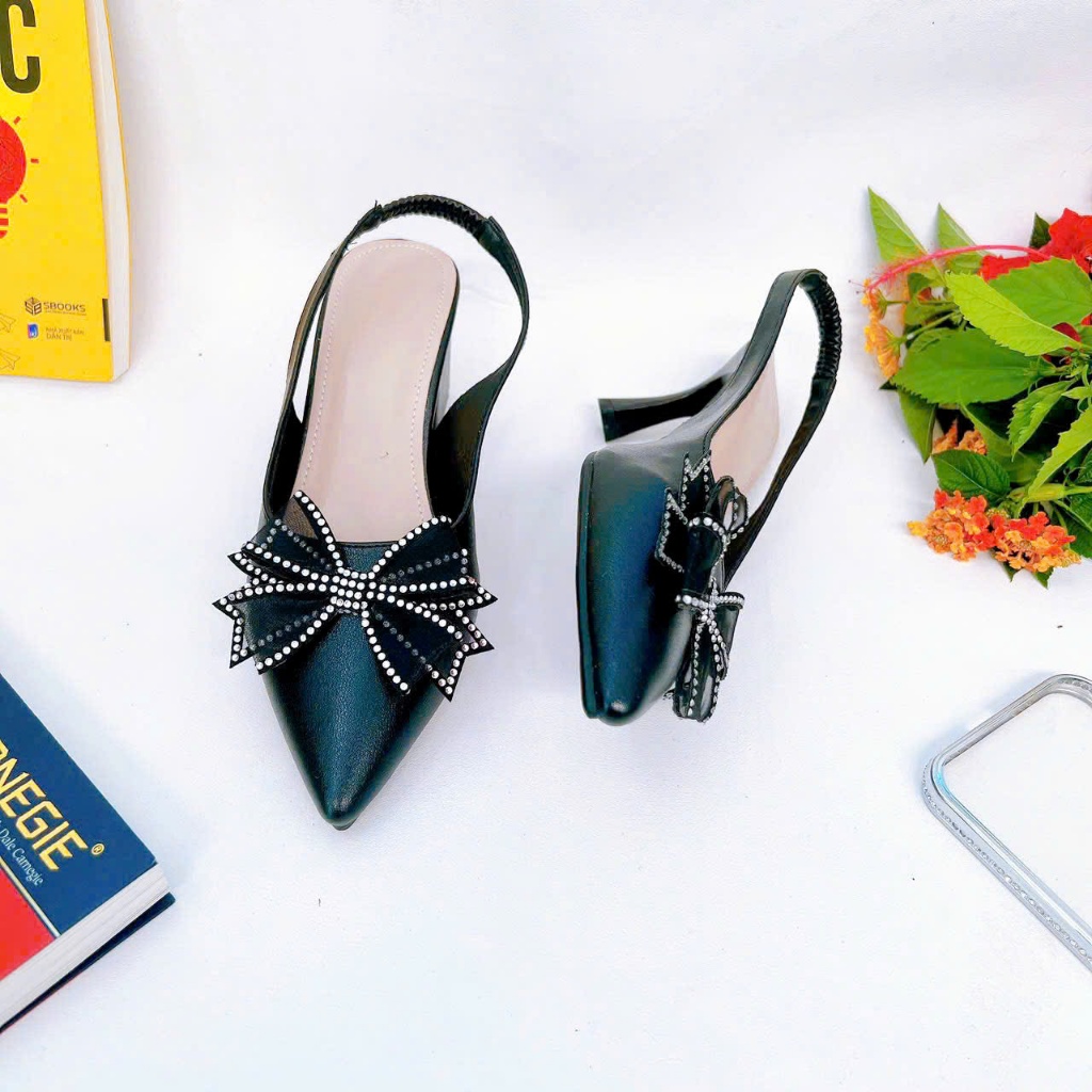 B24- Giày cao gót nơ cánh tiên, size 35-40, gót 3-7cm