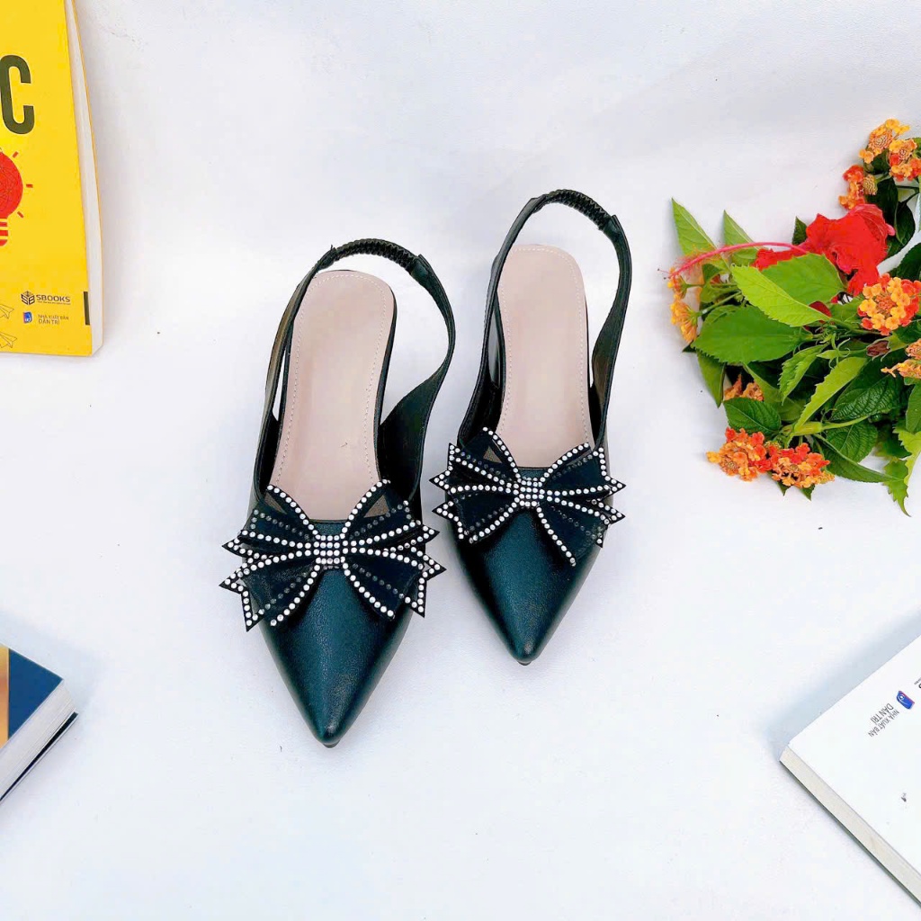 B24- Giày cao gót nơ cánh tiên, size 35-40, gót 3-7cm