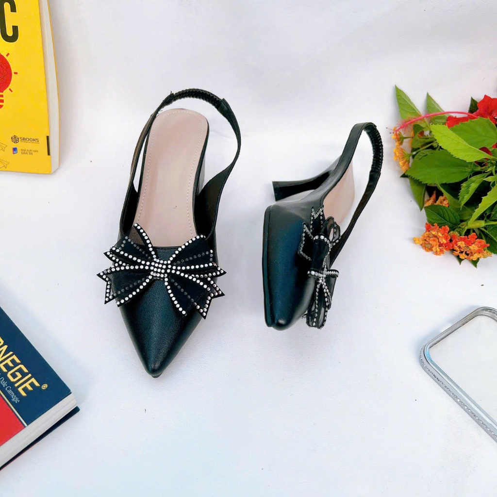 B24- Giày cao gót nơ cánh tiên, size 35-40, gót 3-7cm