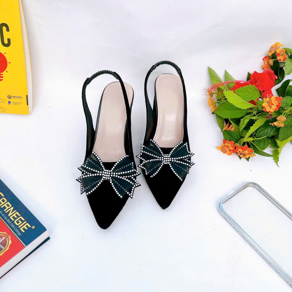B24- Giày cao gót nơ cánh tiên, size 35-40, gót 3-7cm