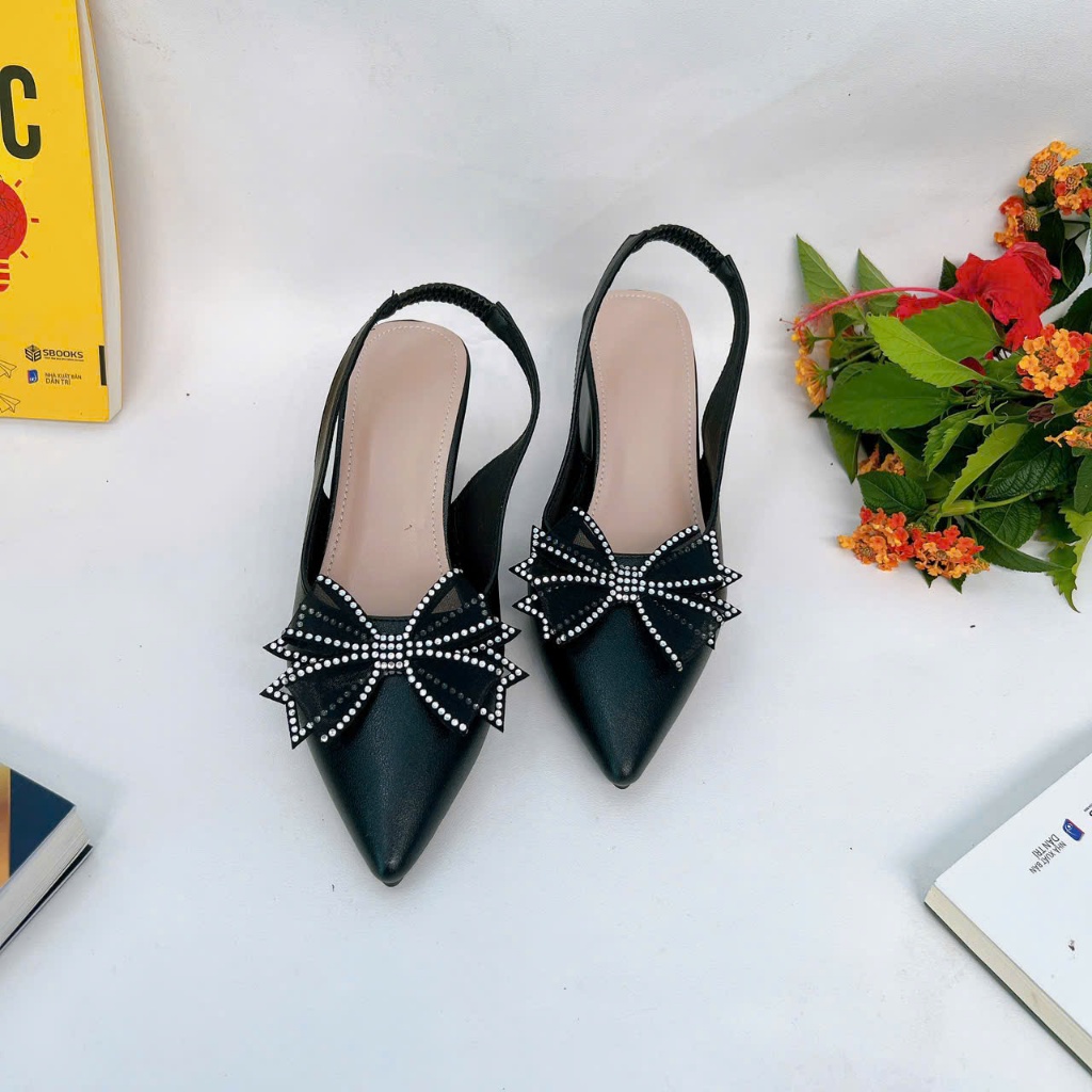 B24- Giày cao gót nơ cánh tiên, size 35-40, gót 3-7cm