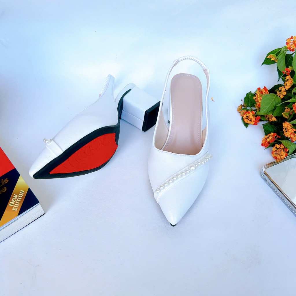 B25- Giày cao gót phối ngọc chéo, size 35-40, gót 3-7cm