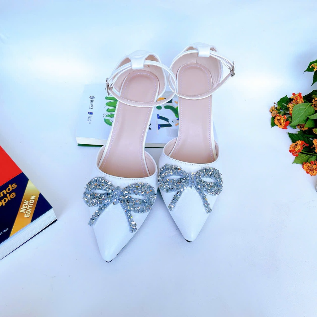 B35- Giày cao gót nơ đá, size 35-40, gót 3-7cm