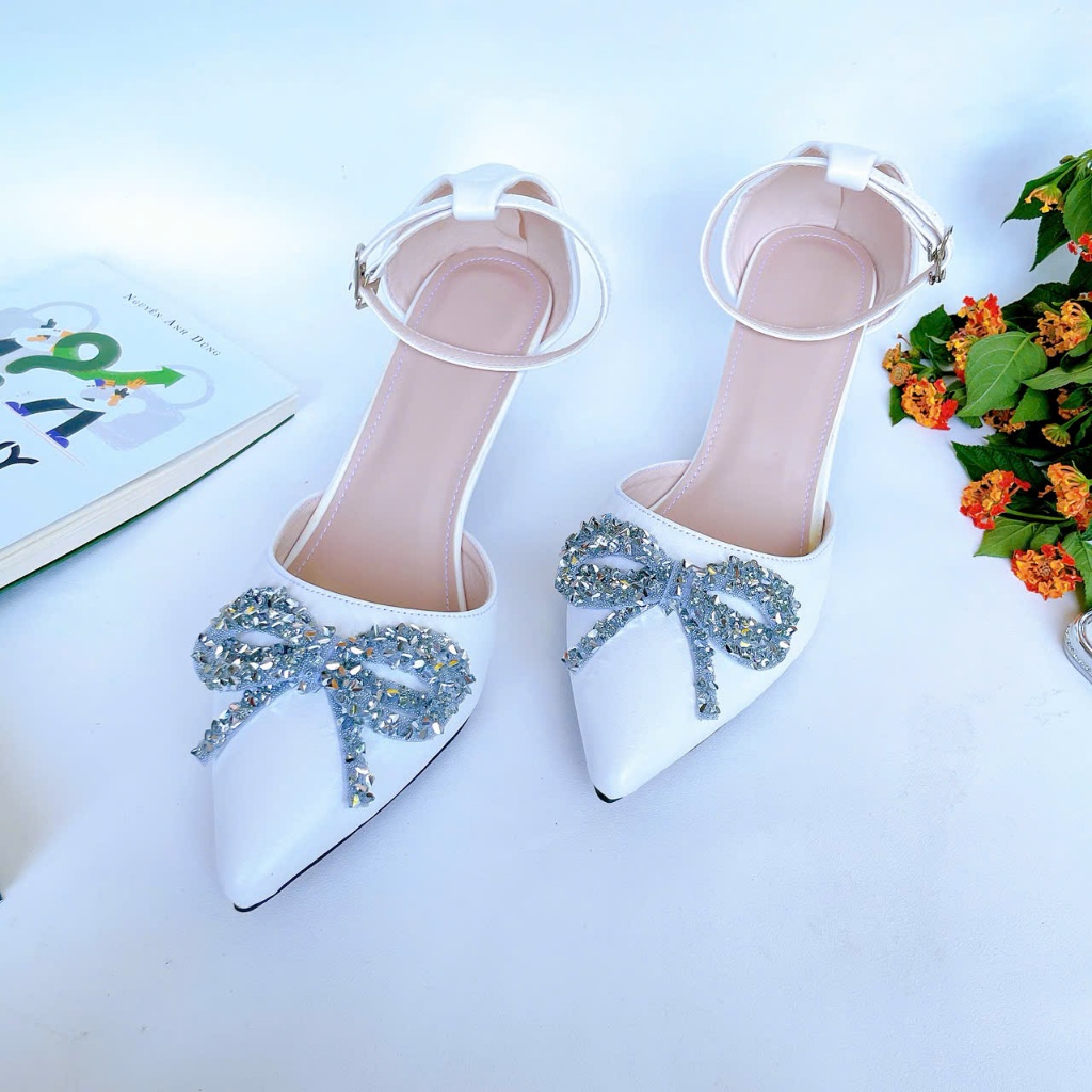 B35- Giày cao gót nơ đá, size 35-40, gót 3-7cm