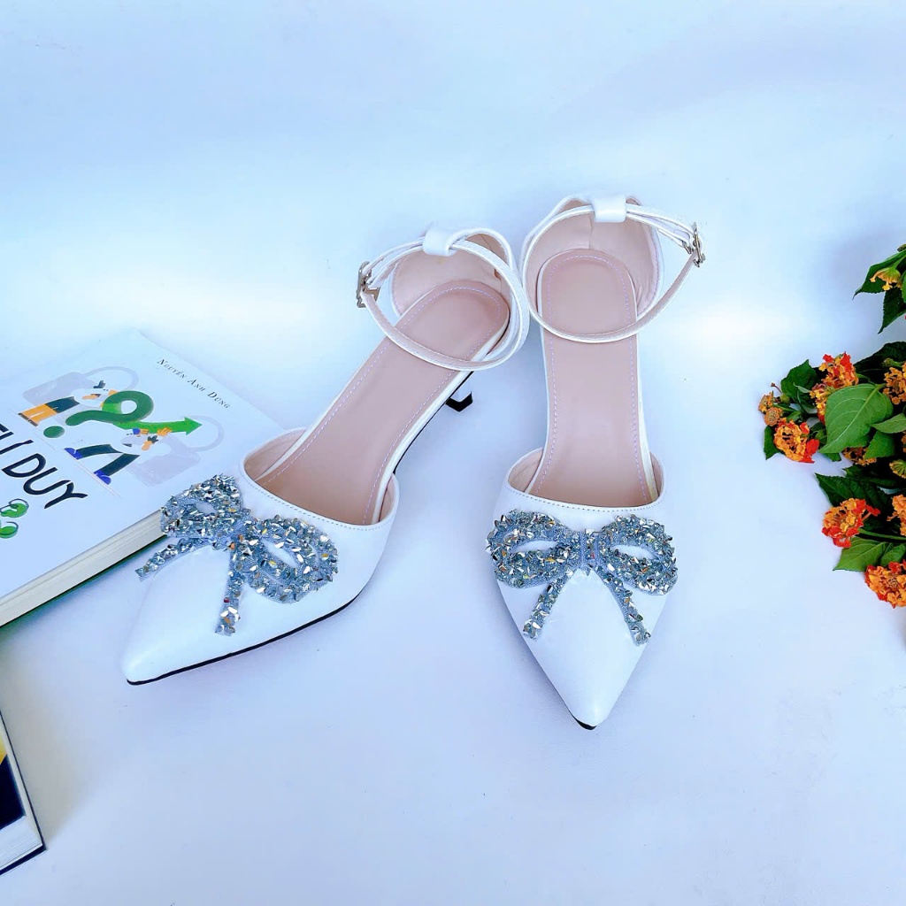 B35- Giày cao gót nơ đá, size 35-40, gót 3-7cm