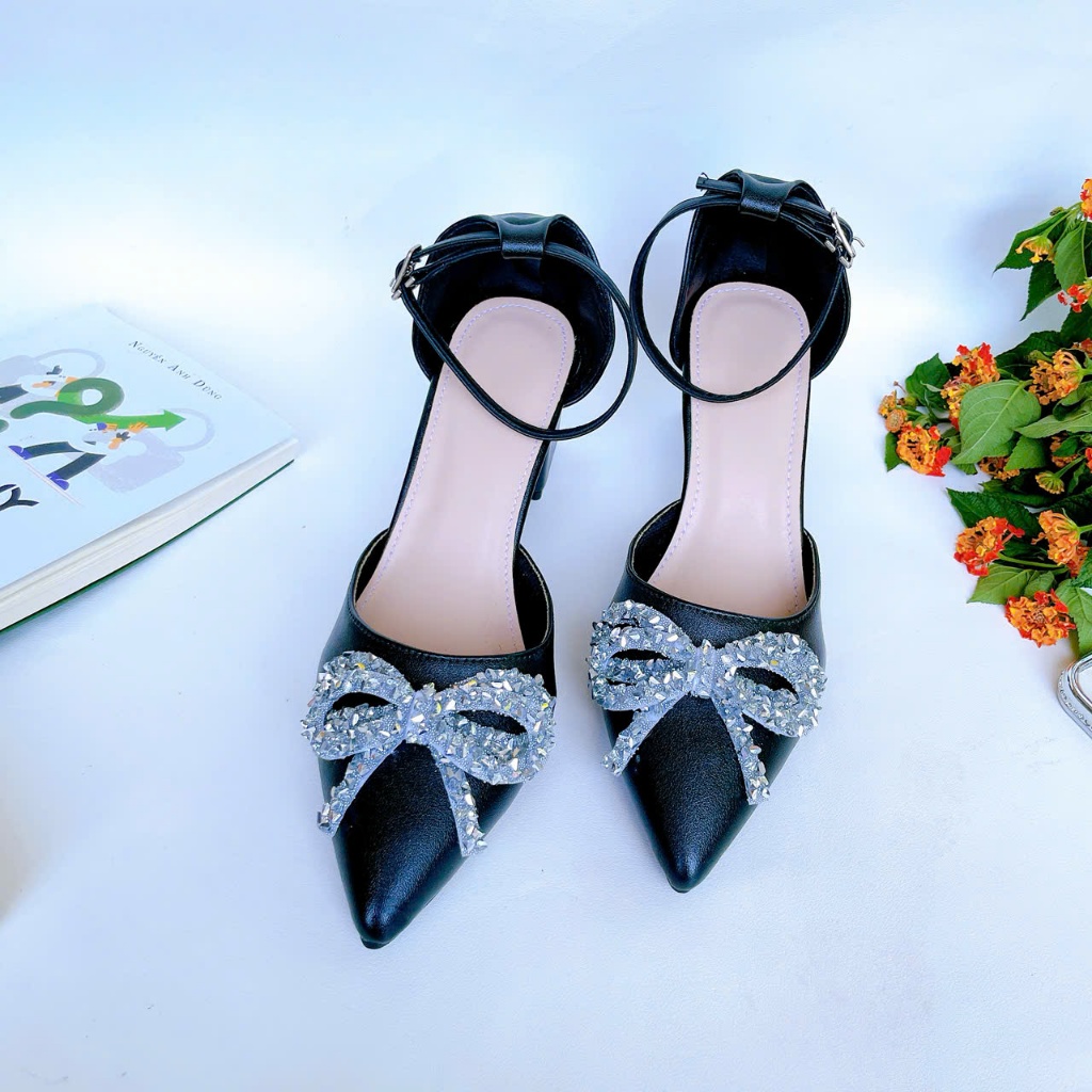 B35- Giày cao gót nơ đá, size 35-40, gót 3-7cm