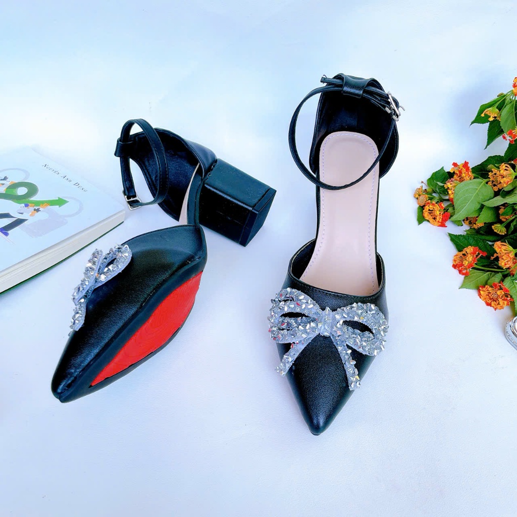 B35- Giày cao gót nơ đá, size 35-40, gót 3-7cm