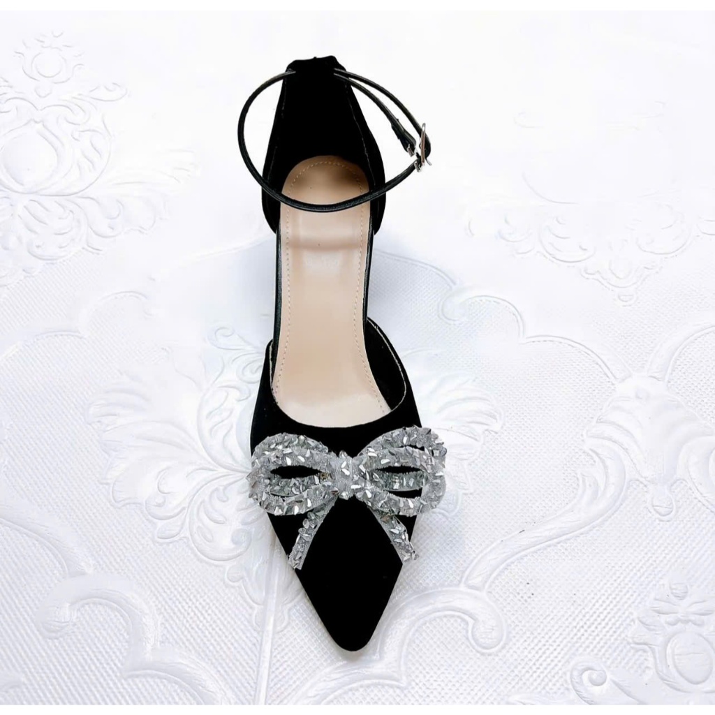 B35- Giày cao gót nơ đá, size 35-40, gót 3-7cm