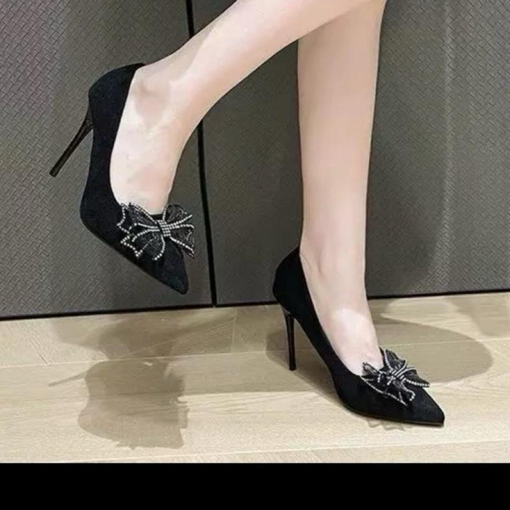 (Có size 40) Giày cao gót nữ bít gót cao 8cm nơ vải xinh