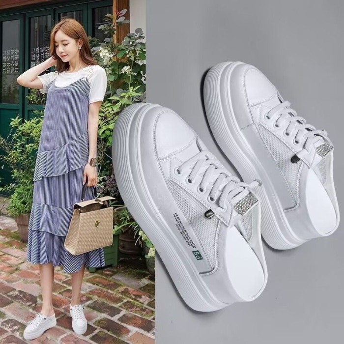 Dép Bao Đầu, dép nửa cao, dép đế nêm, giày trắng không gót cho nữ
