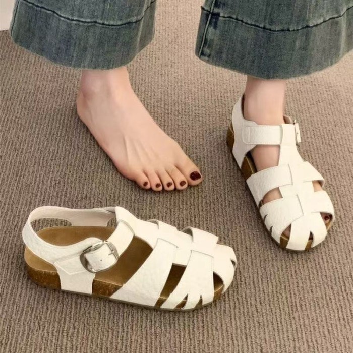 Dép bện mũi nhọn nữ mùa hè kèm váy, đế phẳng phong cách cổ tích, giày lồng lợn thông thường đa năng