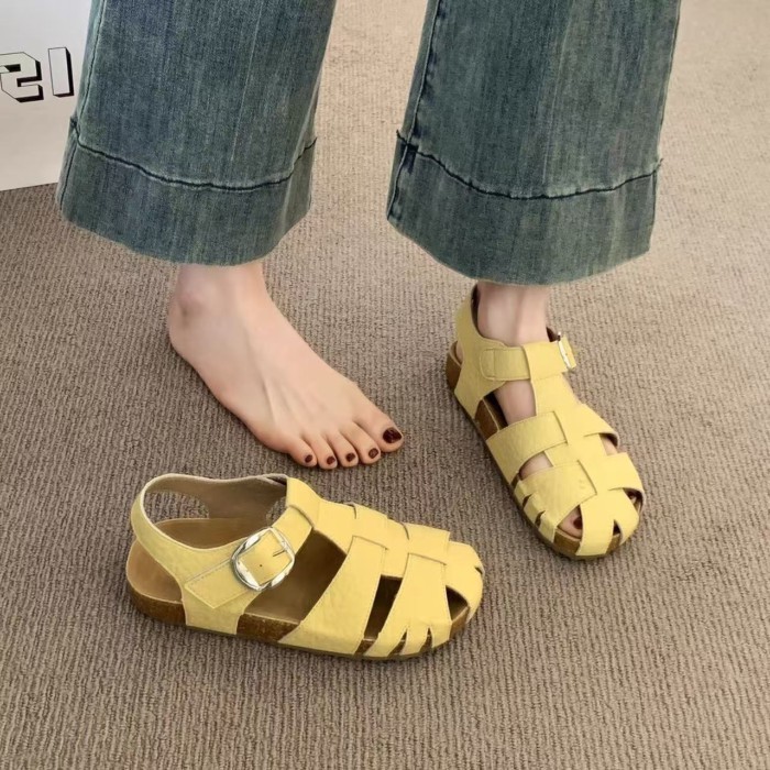 Dép bện mũi nhọn nữ mùa hè kèm váy, đế phẳng phong cách cổ tích, giày lồng lợn thông thường đa năng