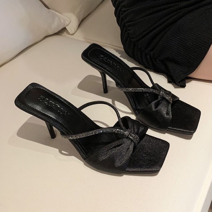 Dép cao gót đế vuông đa năng sandal cao gót hở mũi đơn giản