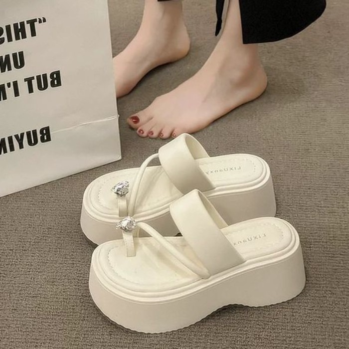 Dép đế dày, dép xỏ ngón đa năng đính đá để mặc ngoài trời, dép xỏ ngón, dép xỏ ngón cho nữ