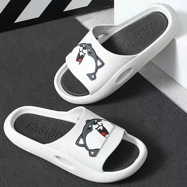 Dép quai ngang nữ và nam đính logo Cún đế đi văn phòng