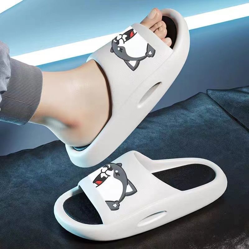 Dép quai ngang nữ và nam đính logo Cún đế đi văn phòng