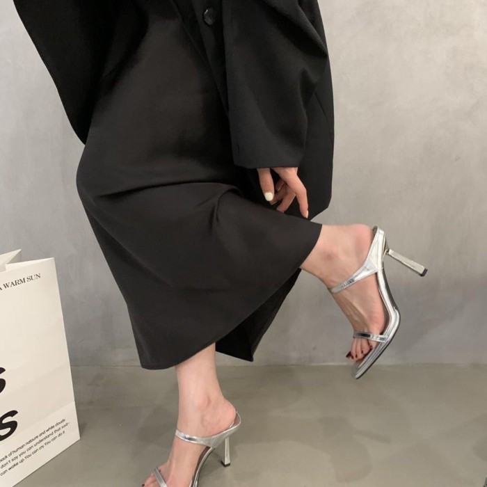 Dép sandal cao gót nữ dây mảnh mùa hè lấp lánh dạ hội