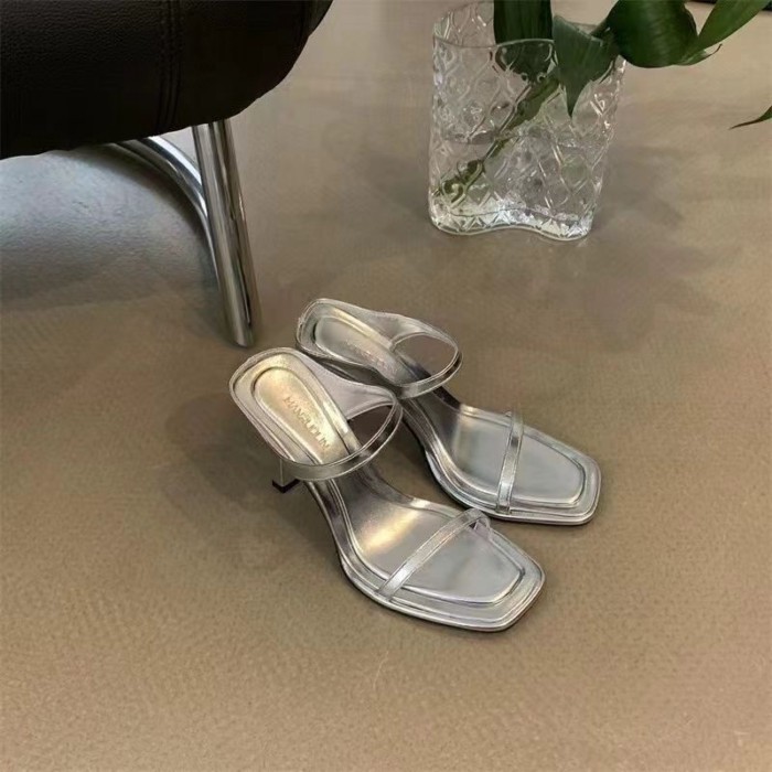 Dép sandal cao gót nữ dây mảnh mùa hè lấp lánh dạ hội