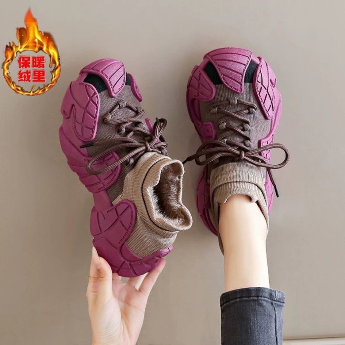 Giày Cotton Plus Nhung Ấm Cặp Đôi Giày Thể Thao Dày Bay Dệt Bố Giày Nữ Nhẹ Chống Trơn Trượt giày