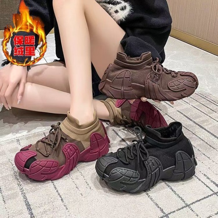 Giày Cotton Plus Nhung Ấm Cặp Đôi Giày Thể Thao Dày Bay Dệt Bố Giày Nữ Nhẹ Chống Trơn Trượt giày