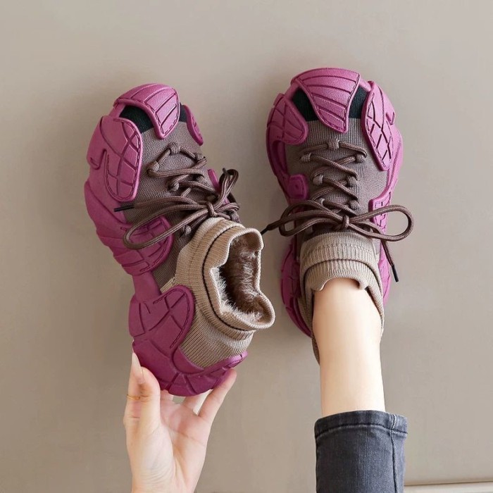 Giày Cotton Plus Nhung Ấm Cặp Đôi Giày Thể Thao Dày Bay Dệt Bố Giày Nữ Nhẹ Chống Trơn Trượt giày
