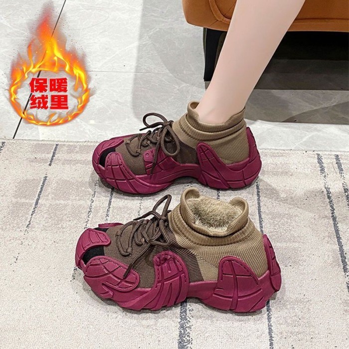 Giày Cotton Plus Nhung Ấm Cặp Đôi Giày Thể Thao Dày Bay Dệt Bố Giày Nữ Nhẹ Chống Trơn Trượt giày
