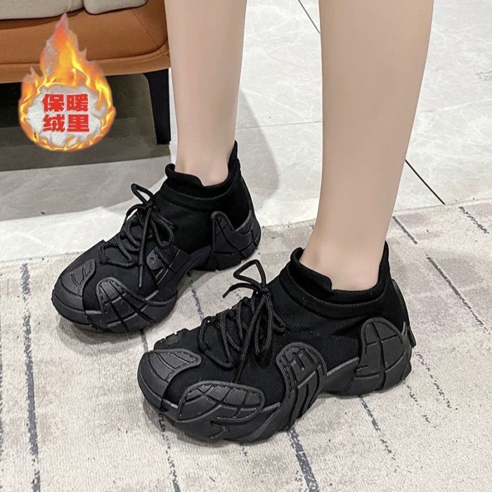 Giày Cotton Plus Nhung Ấm Cặp Đôi Giày Thể Thao Dày Bay Dệt Bố Giày Nữ Nhẹ Chống Trơn Trượt giày