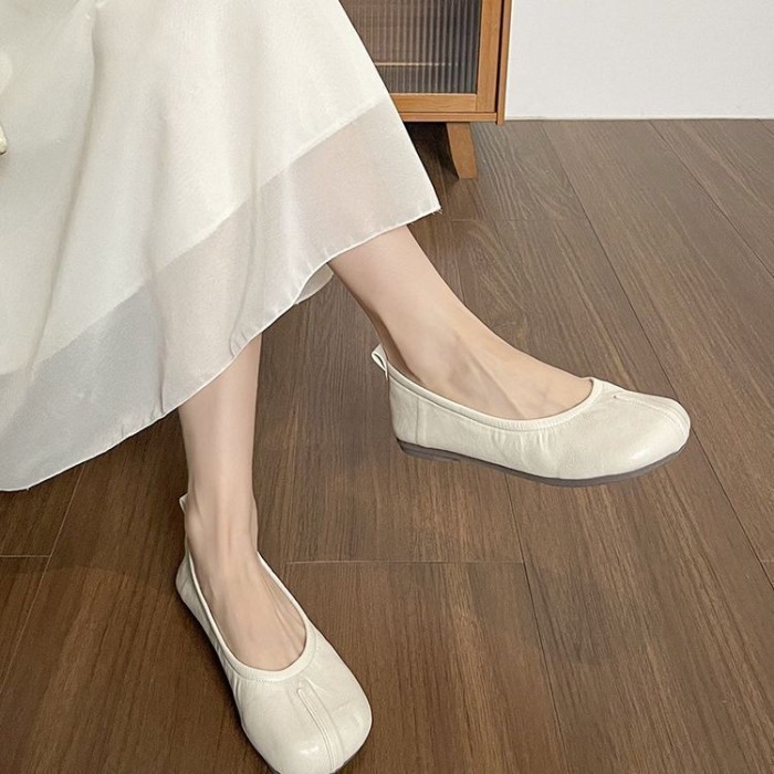 Giày ba lê giả da mềm xẻ mũi cho nữ, giày đế bệt, giày múa ba lê một chân cho nữ
