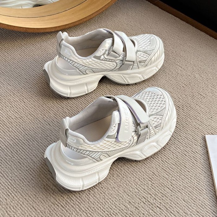 Giày bố Velcro đế dày nữ đế dày thông thường mỏng thoáng khí dép thể thao rỗng