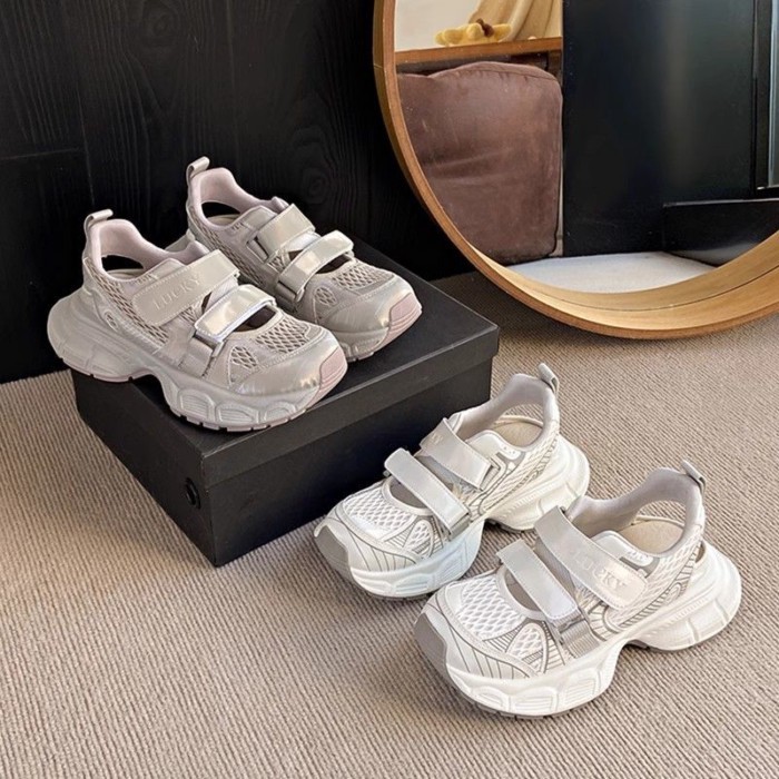 Giày bố Velcro đế dày nữ đế dày thông thường mỏng thoáng khí dép thể thao rỗng
