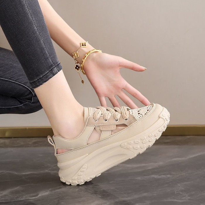 Giày bố nữ lưới thoáng khí đế dày thể thao thông thường giày sandal rỗng đế mềm nhẹ