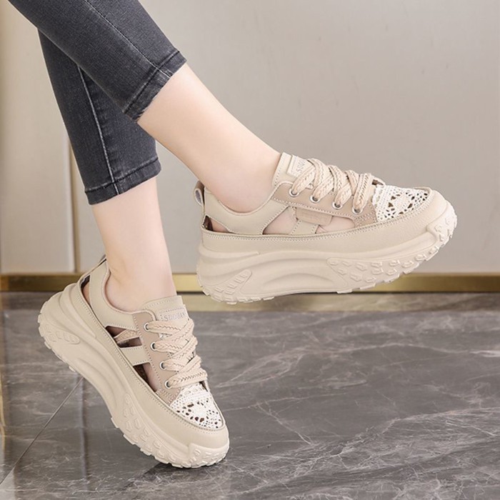 Giày bố nữ lưới thoáng khí đế dày thể thao thông thường giày sandal rỗng đế mềm nhẹ