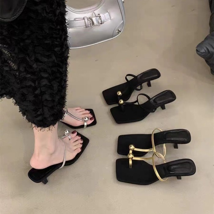 Giày cao gót phong cách Hàn Quốc, giày cao gót, sandal miệng nông, phù hợp với dép xỏ ngón đi làm
