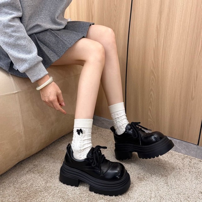 Giày da nhỏ kiểu Anh đế dày dành cho nữ tăng chiều cao Giày nữ Mary Jane giày đế bệt mũi to