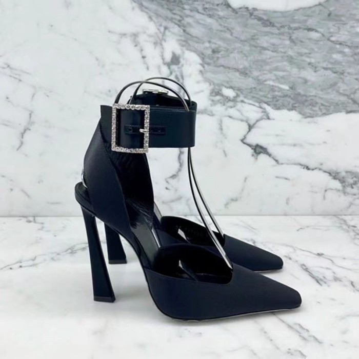 Giày sandal cao gót mũi vuông khóa vuông màu đen dành cho nữ