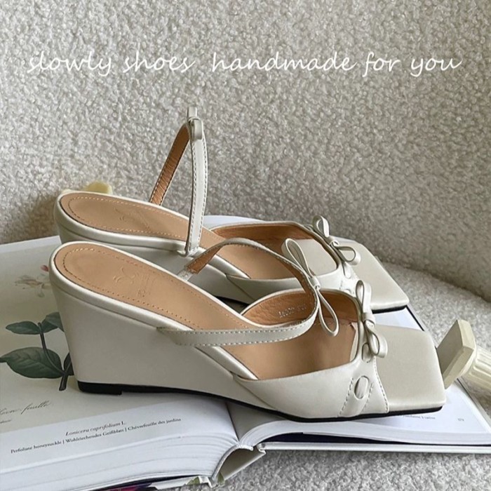 Giày sandal cao gót nơ kiểu Pháp hở mũi thanh lịch Giày thể thao mùa hè