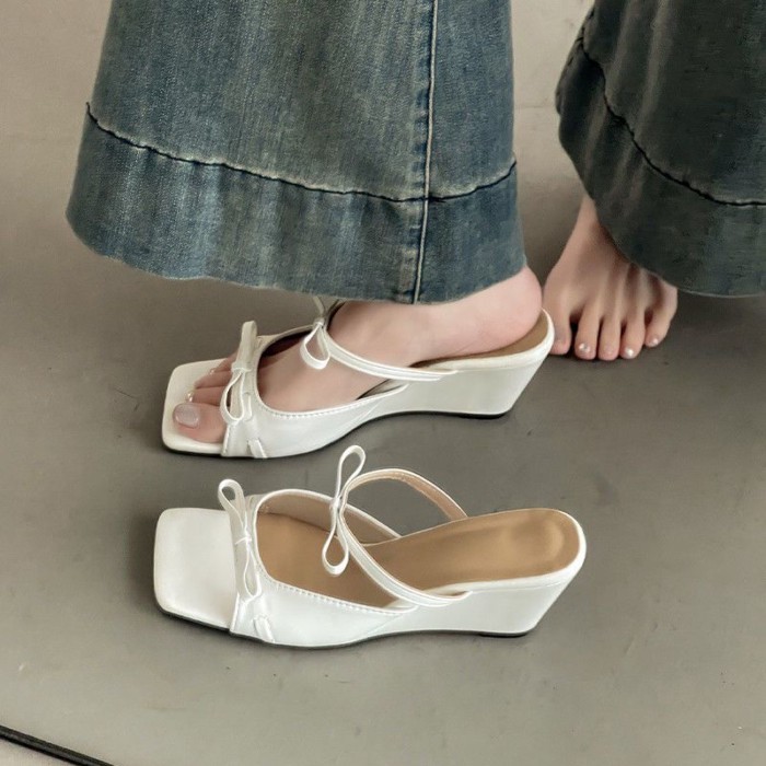 Giày sandal cao gót nơ kiểu Pháp hở mũi thanh lịch Giày thể thao mùa hè