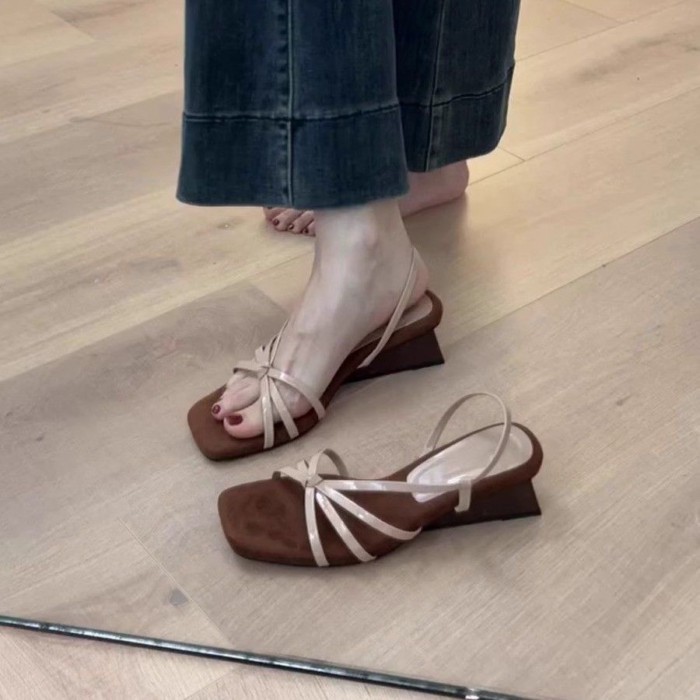 Giày sandal đế dày kiểu Pháp dành cho nữ dép quai ngang mùa hè