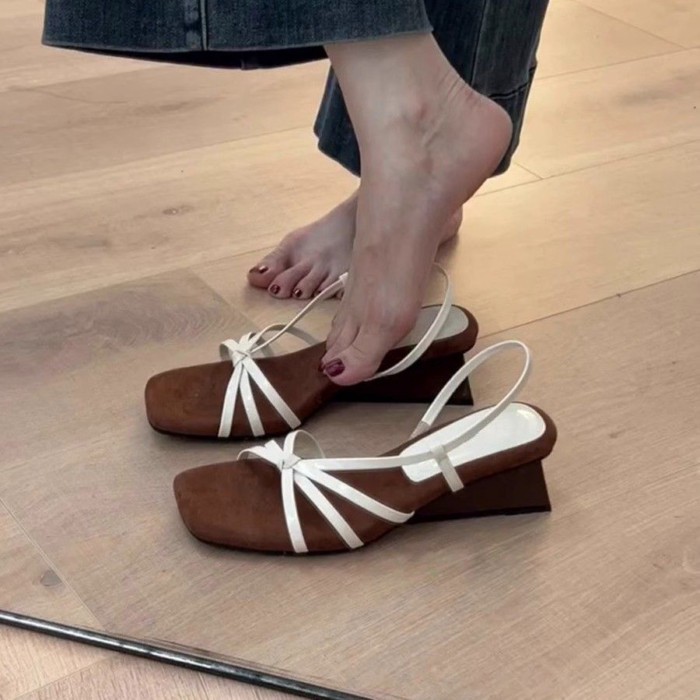 Giày sandal đế dày kiểu Pháp dành cho nữ dép quai ngang mùa hè