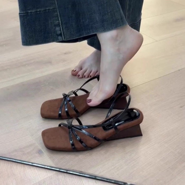 Giày sandal đế dày kiểu Pháp dành cho nữ dép quai ngang mùa hè