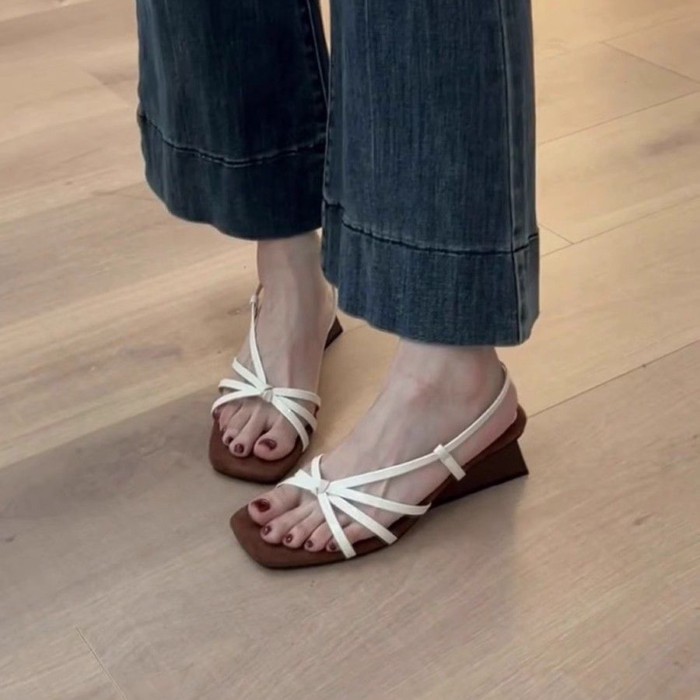 Giày sandal đế dày kiểu Pháp dành cho nữ dép quai ngang mùa hè